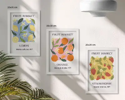 Stenska galerija slik s sadnimi motivi limon, pomaranč in jagod