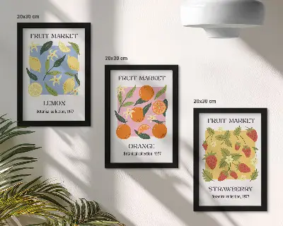 Stenska galerija slik s sadnimi motivi limon, pomaranč in jagod