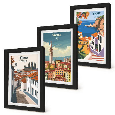 Komplet slik v okvirju Retro ilustracije znanih mest po svetu