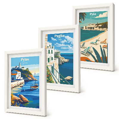 Set 3 slik v okvirju Slikovite obmorske pokrajine turističnih destinacij
