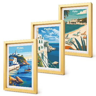 Set 3 slik v okvirju Slikovite obmorske pokrajine turističnih destinacij
