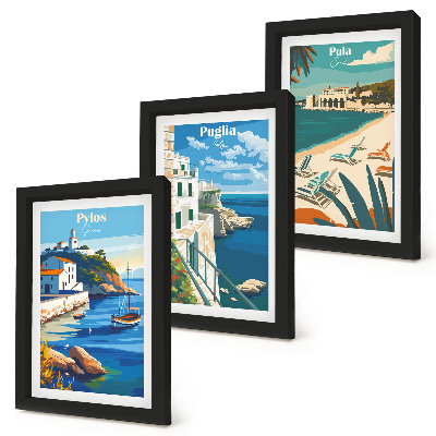 Set 3 slik v okvirju Slikovite obmorske pokrajine turističnih destinacij