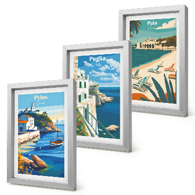 Set 3 slik v okvirju Slikovite obmorske pokrajine turističnih destinacij