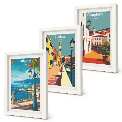 Stenska galerija slik Priljubljena mesta v retro ilustrativnem slogu