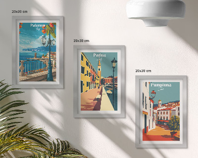 Stenska galerija slik Priljubljena mesta v retro ilustrativnem slogu