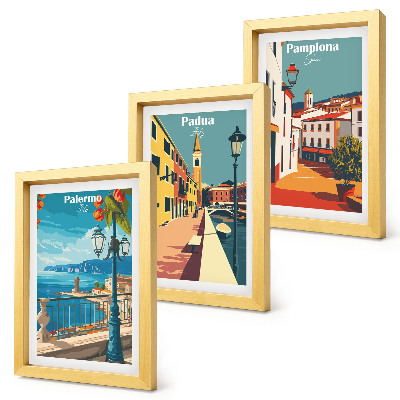 Stenska galerija slik Priljubljena mesta v retro ilustrativnem slogu