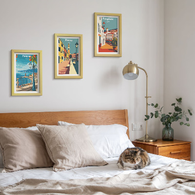 Stenska galerija slik Priljubljena mesta v retro ilustrativnem slogu