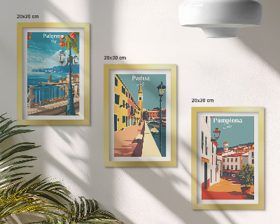 Stenska galerija slik Priljubljena mesta v retro ilustrativnem slogu