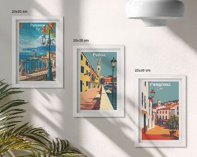 Stenska galerija slik Priljubljena mesta v retro ilustrativnem slogu