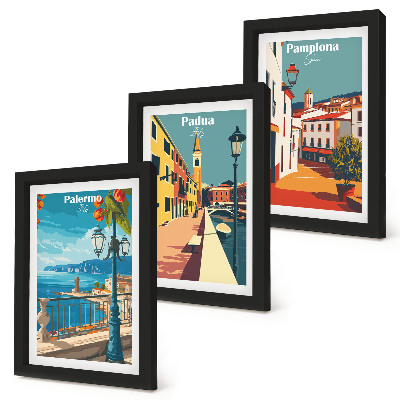 Stenska galerija slik Priljubljena mesta v retro ilustrativnem slogu