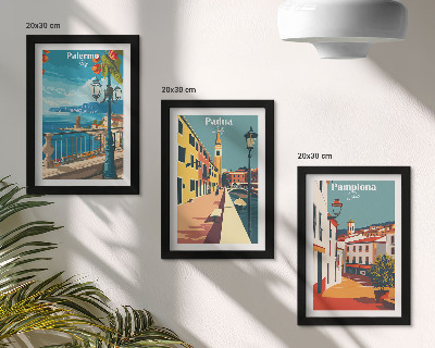 Stenska galerija slik Priljubljena mesta v retro ilustrativnem slogu