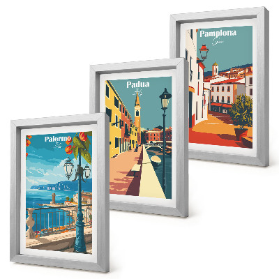 Stenska galerija slik Priljubljena mesta v retro ilustrativnem slogu