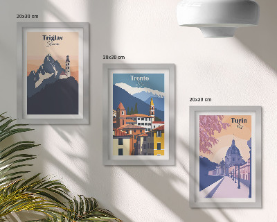 Stenska galerija slik Barvite ilustracije gora in retro arhitekture