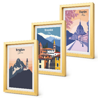 Stenska galerija slik Barvite ilustracije gora in retro arhitekture