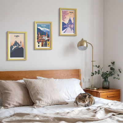 Stenska galerija slik Barvite ilustracije gora in retro arhitekture