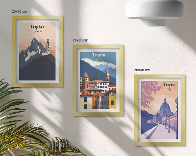 Stenska galerija slik Barvite ilustracije gora in retro arhitekture