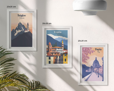 Stenska galerija slik Barvite ilustracije gora in retro arhitekture