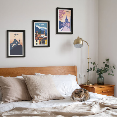Stenska galerija slik Barvite ilustracije gora in retro arhitekture