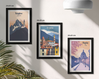 Stenska galerija slik Barvite ilustracije gora in retro arhitekture