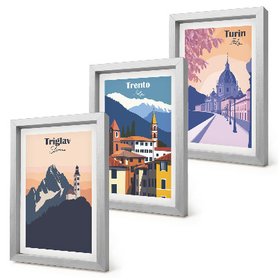 Stenska galerija slik Barvite ilustracije gora in retro arhitekture