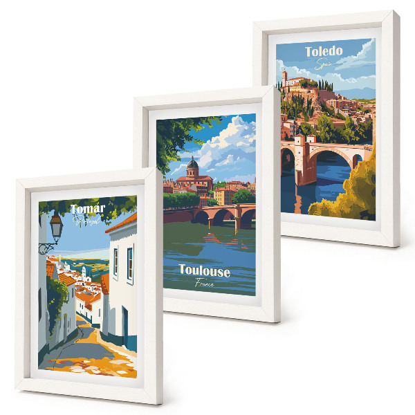 Set 3 slik v okvirju Grafike znanih mest v retro slogu