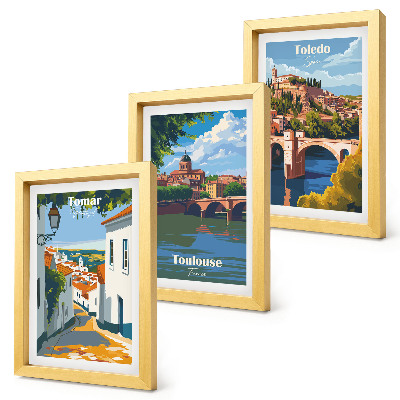 Set 3 slik v okvirju Grafike znanih mest v retro slogu