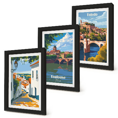 Set 3 slik v okvirju Grafike znanih mest v retro slogu