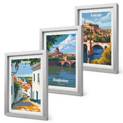 Set 3 slik v okvirju Grafike znanih mest v retro slogu