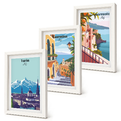 Set 3 slik v okvirju Barvite, ilustrativne mestne krajine v retro slogu