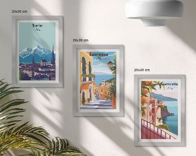 Set 3 slik v okvirju Barvite, ilustrativne mestne krajine v retro slogu