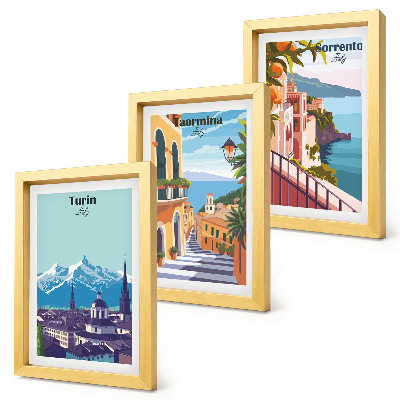Set 3 slik v okvirju Barvite, ilustrativne mestne krajine v retro slogu