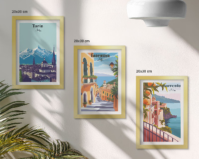Set 3 slik v okvirju Barvite, ilustrativne mestne krajine v retro slogu