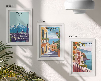 Set 3 slik v okvirju Barvite, ilustrativne mestne krajine v retro slogu