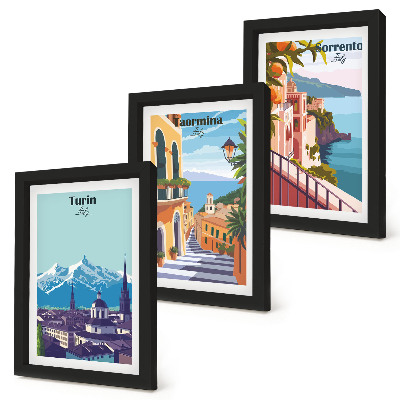 Set 3 slik v okvirju Barvite, ilustrativne mestne krajine v retro slogu