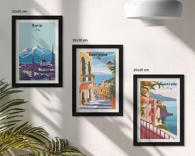 Set 3 slik v okvirju Barvite, ilustrativne mestne krajine v retro slogu