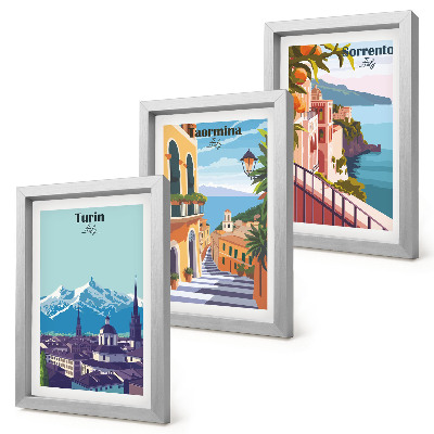 Set 3 slik v okvirju Barvite, ilustrativne mestne krajine v retro slogu