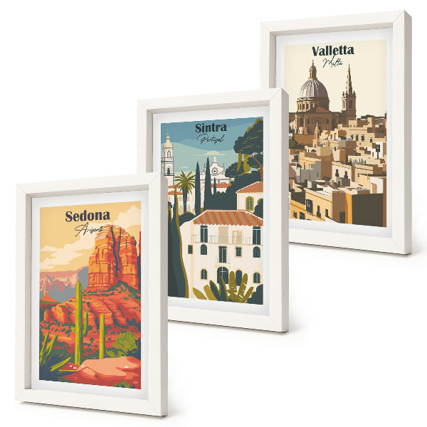 Set 3 slik v okvirju Retro mestne krajine Sedone, Sintre in Vallette