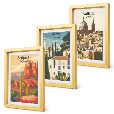 Set 3 slik v okvirju Retro mestne krajine Sedone, Sintre in Vallette