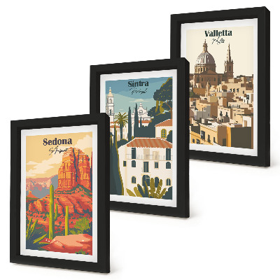 Set 3 slik v okvirju Retro mestne krajine Sedone, Sintre in Vallette