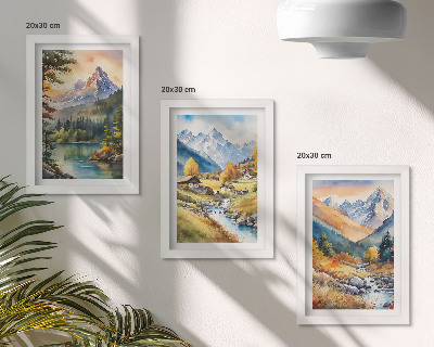 Stenska galerija slik Gorska pokrajina z reko in kočami v jesenskih barvah