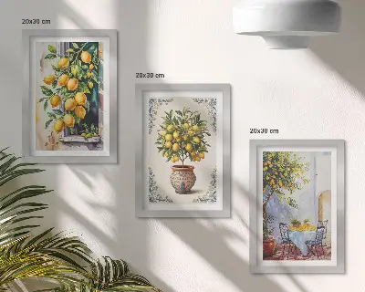 Stenska galerija slik limonovci in sadje v sončnem okolju