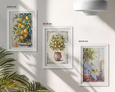 Stenska galerija slik limonovci in sadje v sončnem okolju