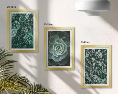 Stenska galerija slik z motivi zelenih listov sukulent in nežnih vejic