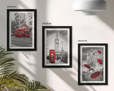 Komplet slik v okvirju z motivom rdečih poudarkov in znanih londonskih stavb