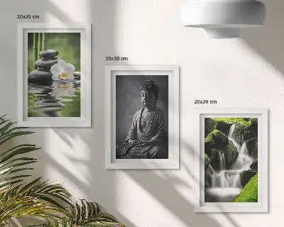 Komplet 3 slik v okvirju sproščujoč motiv z vodo, kamni in Budo