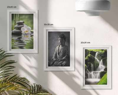 Set 3 slik v okvirju Sproščujoče ZEN slike z vodo, kamni in Budo