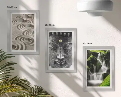Komplet slik v okvirju motiv narave s kamni, slapom in Budo