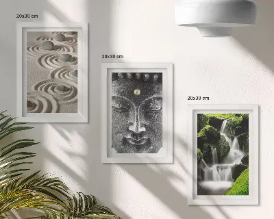 Komplet slik v okvirju motiv narave s kamni, slapom in Budo