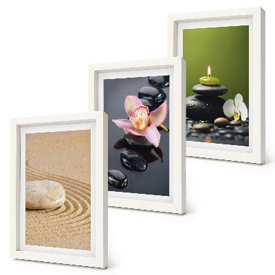 Set 3 slik v okvirju Sproščujoči kamniti motivi miru in zen