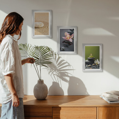 Set 3 slik v okvirju Sproščujoči kamniti motivi miru in zen